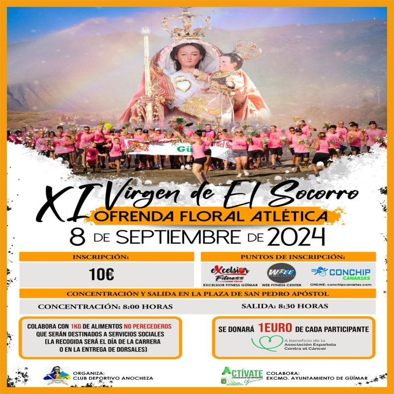 Cartel del evento XI VIRGEN DEL SOCORRO OFRENDA FLORAL ATLÉTICA 2024