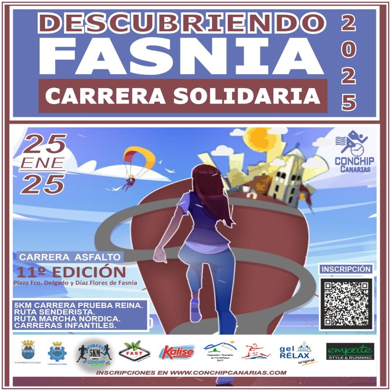 Cartel del evento XI 5KM CARRERA SOLIDARIA DESCUBRIENDO FASNIA 2025