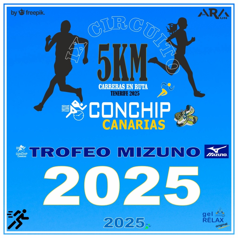 Cartel del evento IX CIRCUITO 5KM CONCHIP CANARIAS CARRERAS EN RUTA TENERIFE 2025 - TROFEO MIZUNO 